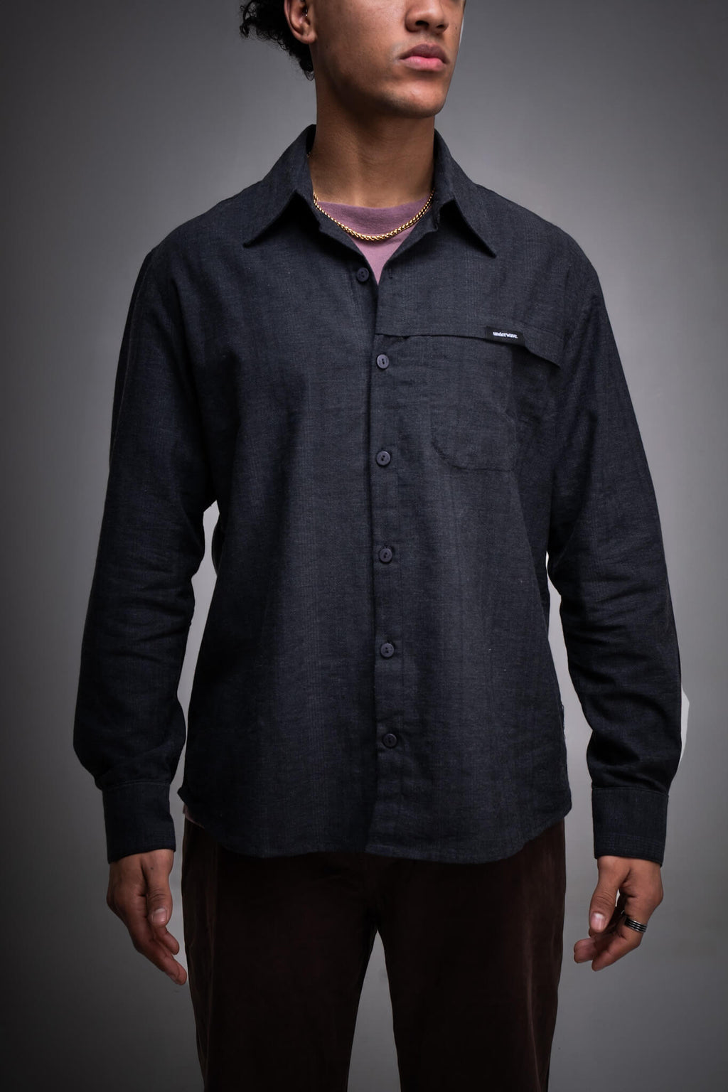Camisa Manga Larga Gingham Gris Topo