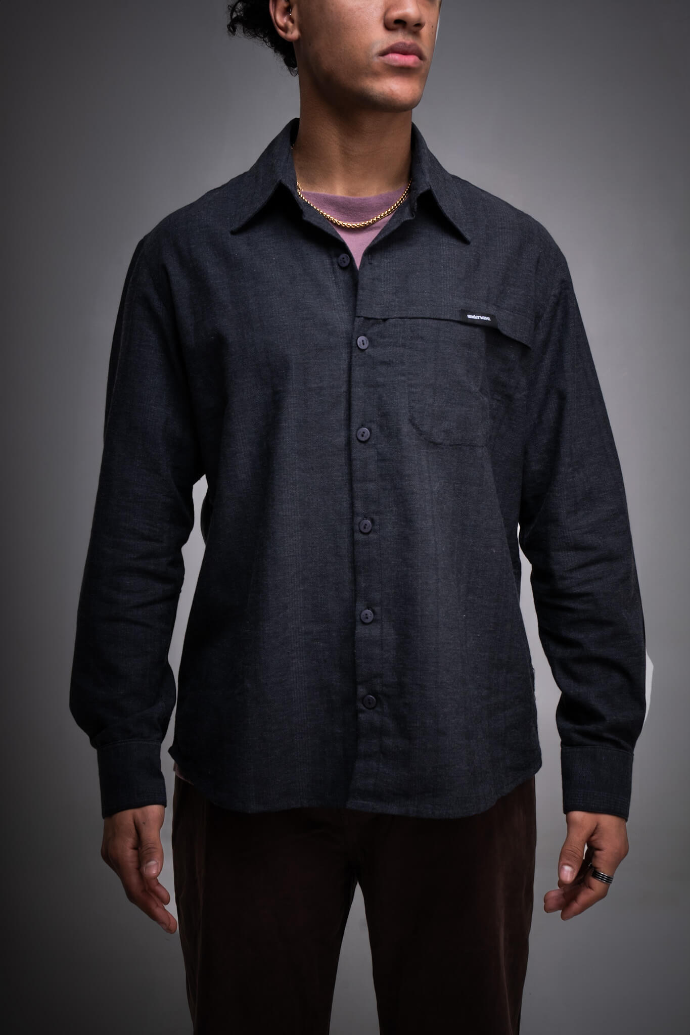 Camisa Manga Larga Gingham Gris Topo