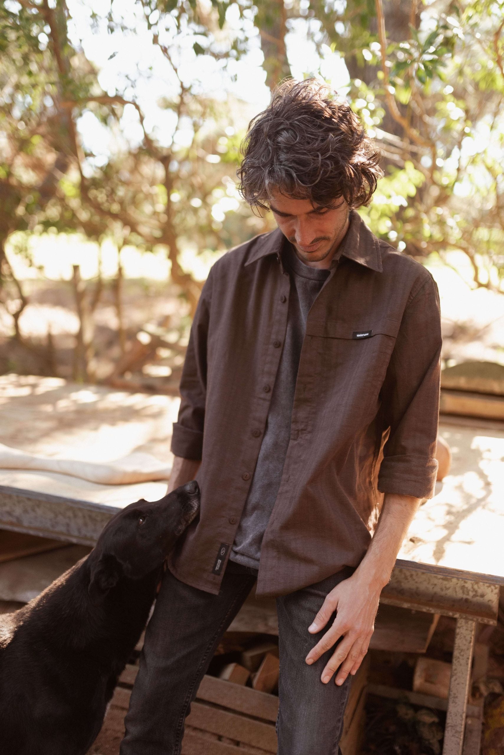 Camisa Manga Larga Gingham Gris Topo