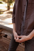 Camisa Manga Larga Gingham Gris Topo