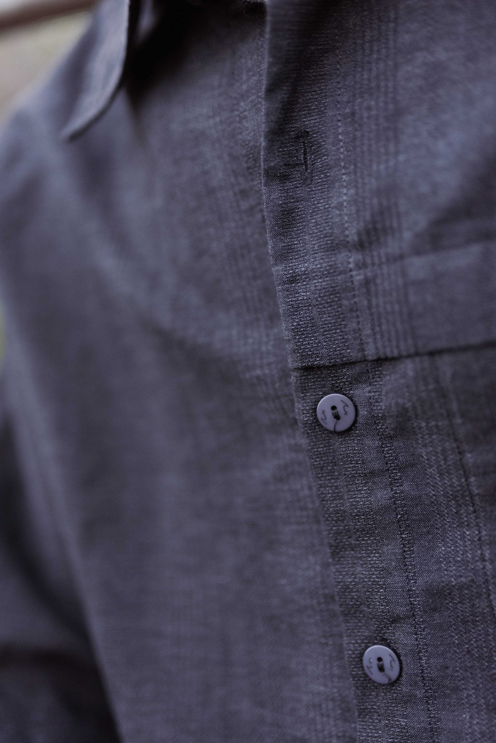 Camisa Manga Larga Gingham Gris Topo