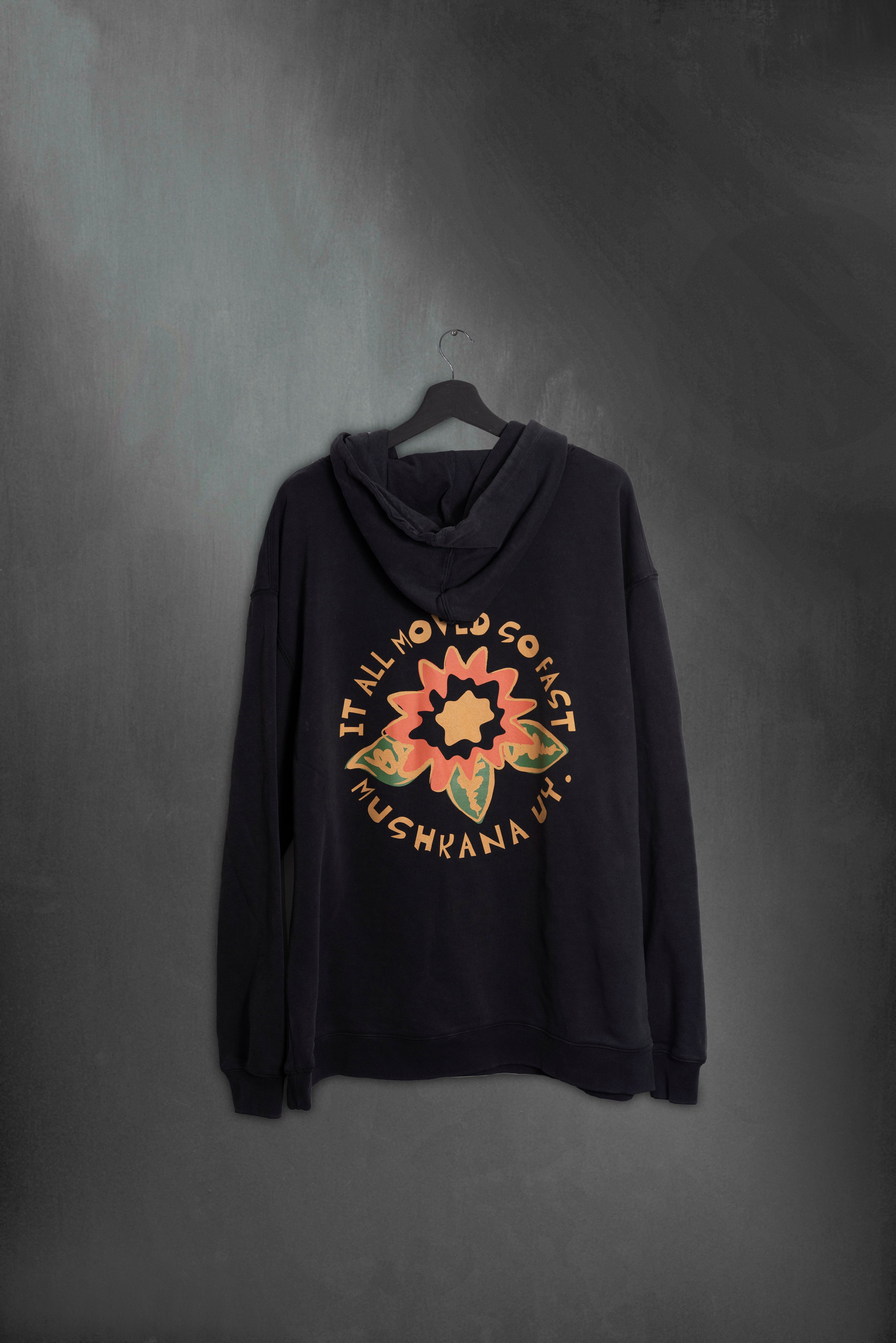 Hoodie Black Washed Flower ss