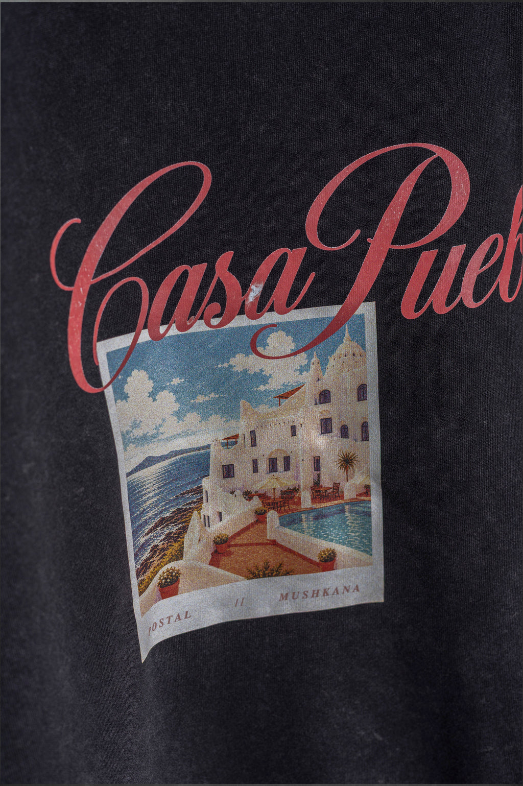 Buzo Crew Negro Washed Casa Pueblo